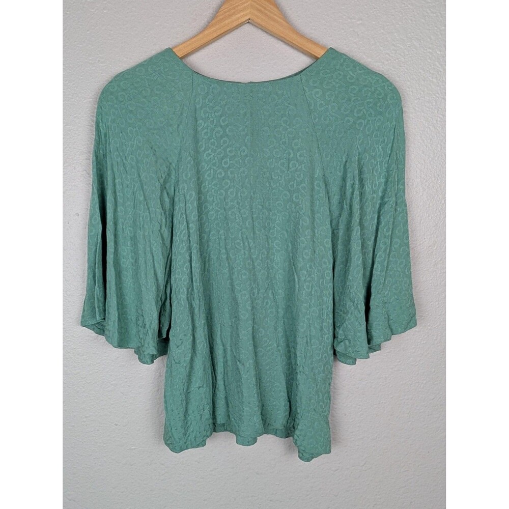 Ann Taylor Green Jacquard‎ Blouse Womens XS Flutter Sleeve